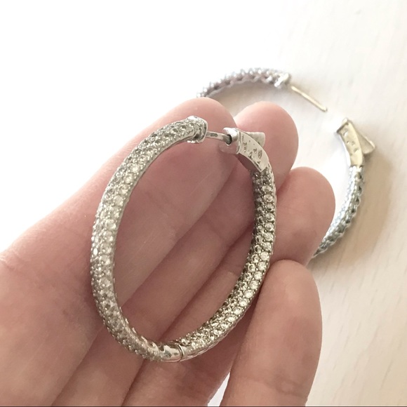Stunning CZ SILVER HOOPS - Picture 3 of 5
